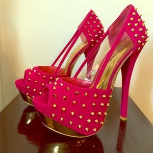 Fuchsia Studded Platform Heels